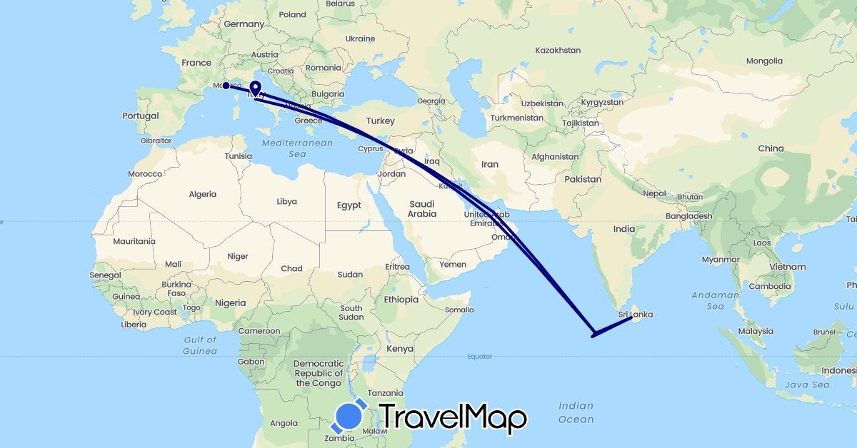 TravelMap itinerary: driving in United Arab Emirates, France, Italy, Sri Lanka, Maldives (Asia, Europe)